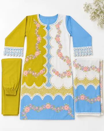 Floral Patchwork Embroidered 3-Piece Stitched Suit