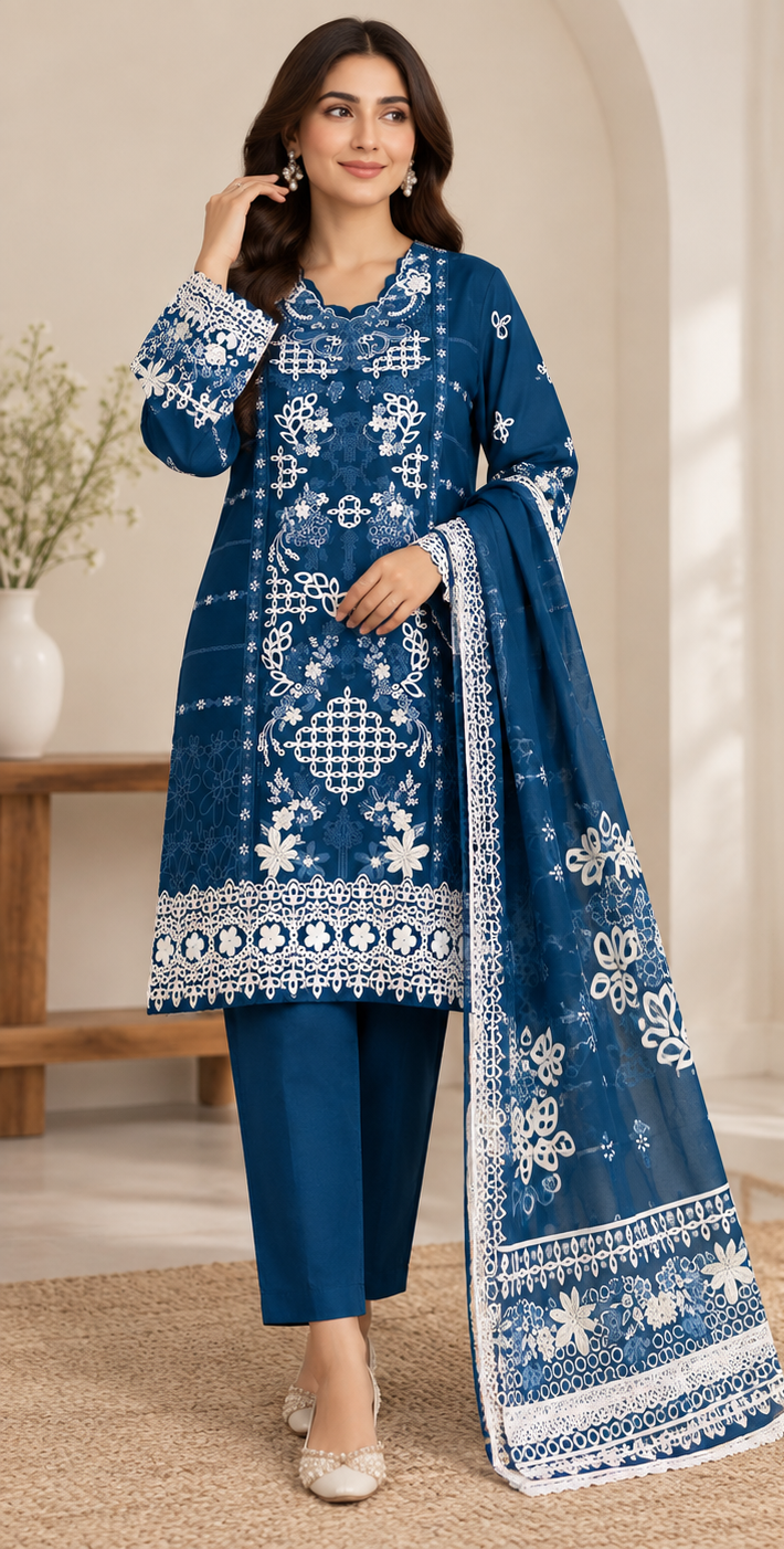 Ladies Embroidered 3 Piece Suit with Dupatta