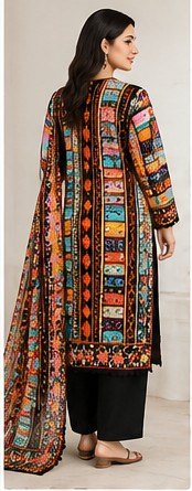 Multicolor Floral Printed 3-Piece Stitched Suit