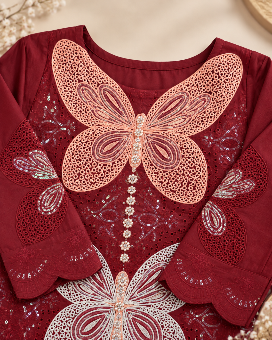 Butterfly Embroidered 3-Piece Stitched Suit