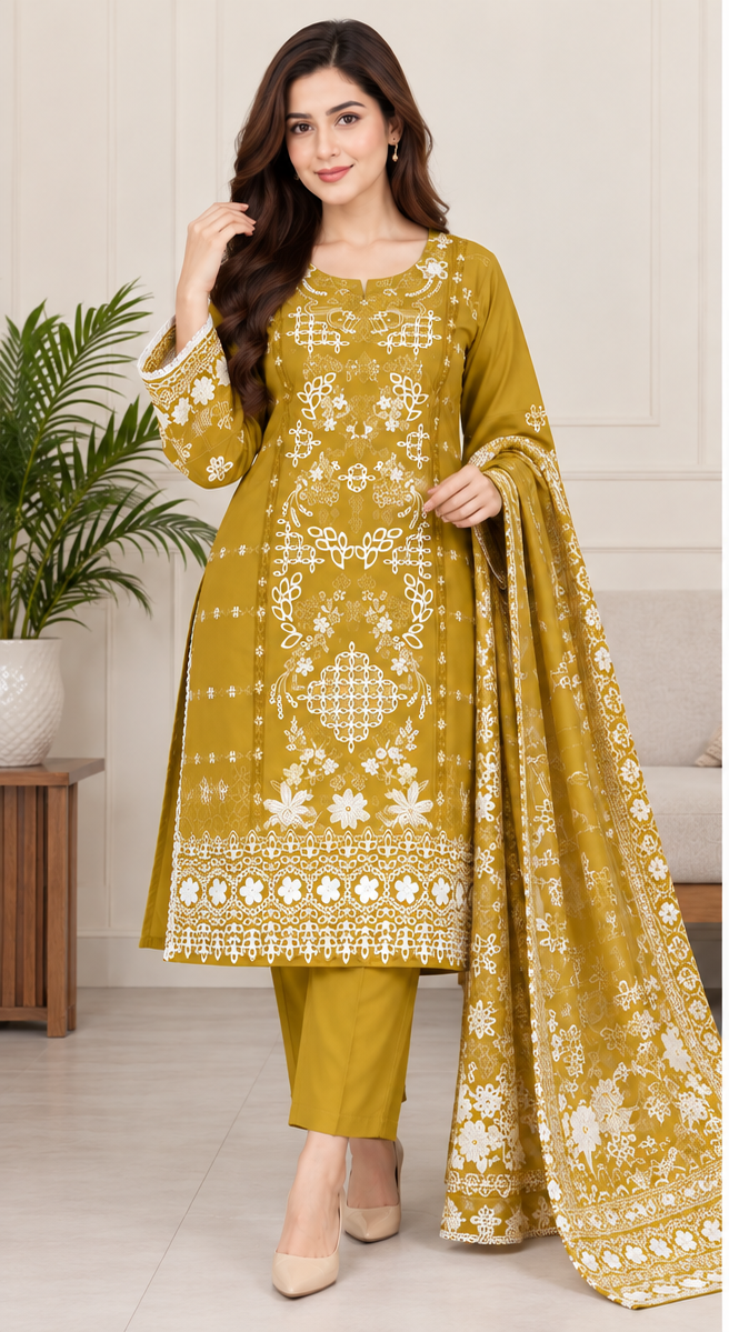 Ladies Embroidered 3 Piece Suit with Dupatta