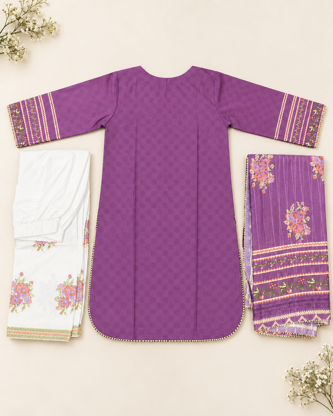 Rose Motif Embroidered 3-Piece Stitched Suit