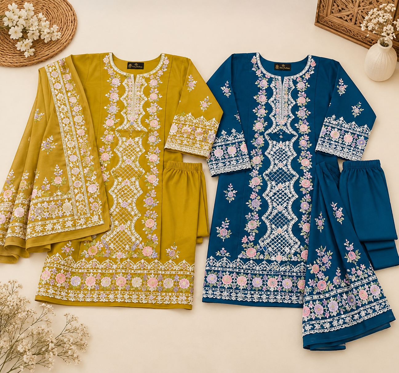 Ladies Embroidered 3 Piece Suit with Dupatta