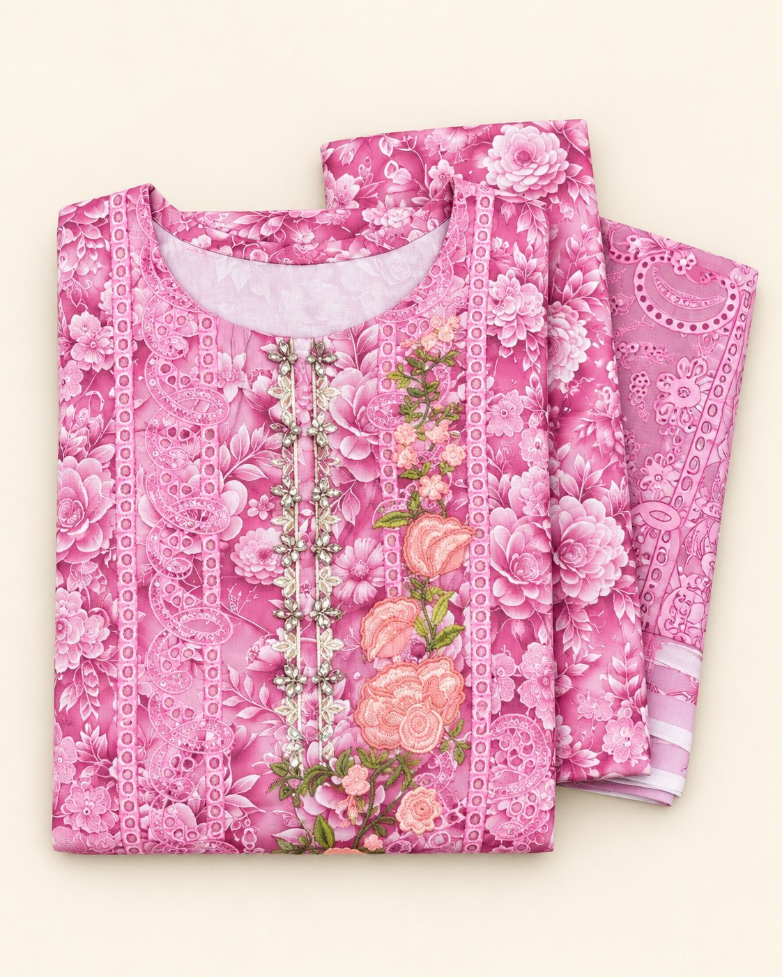 Floral Embroidered 3-Piece Stitched Suit