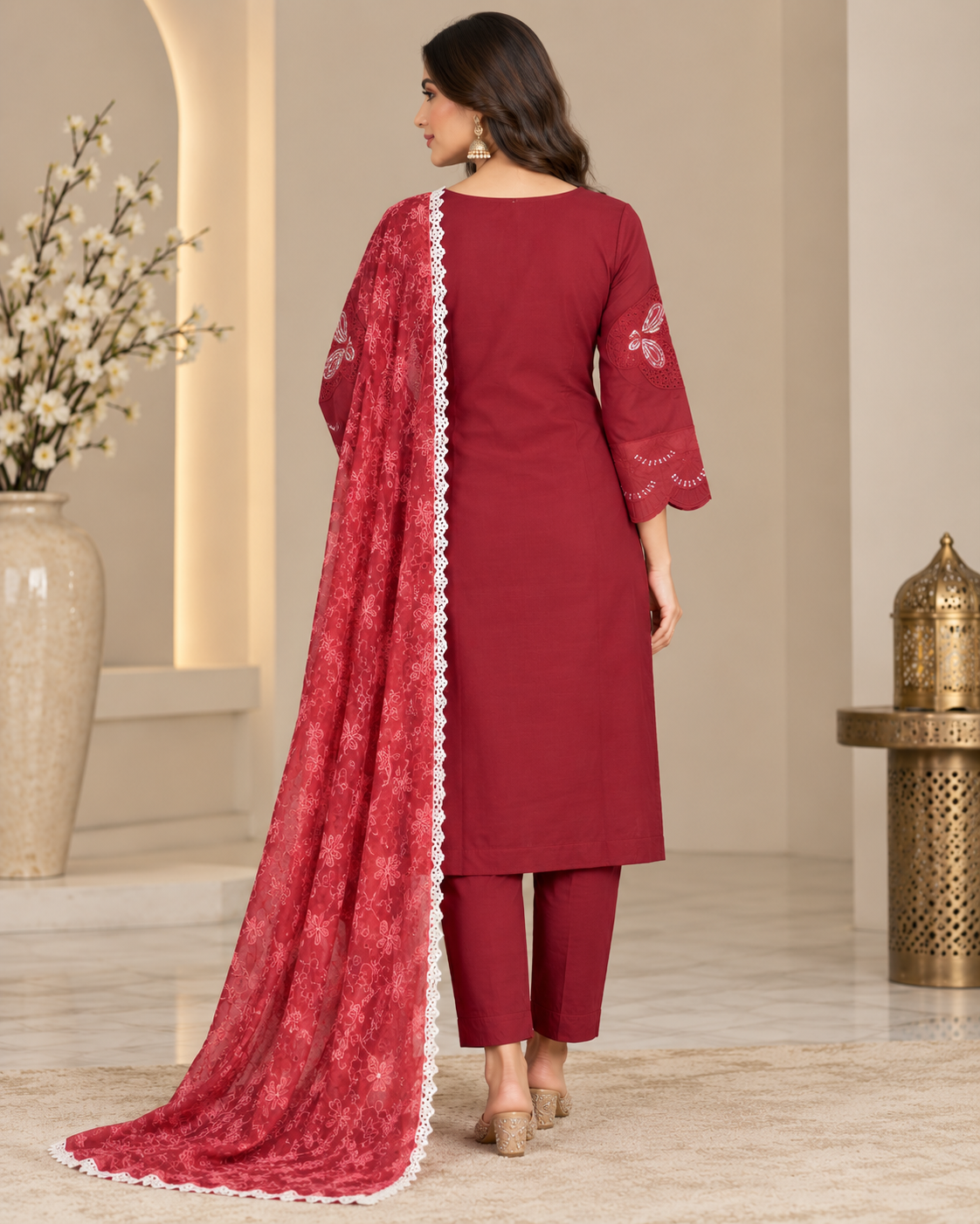 Butterfly Embroidered 3-Piece Stitched Suit